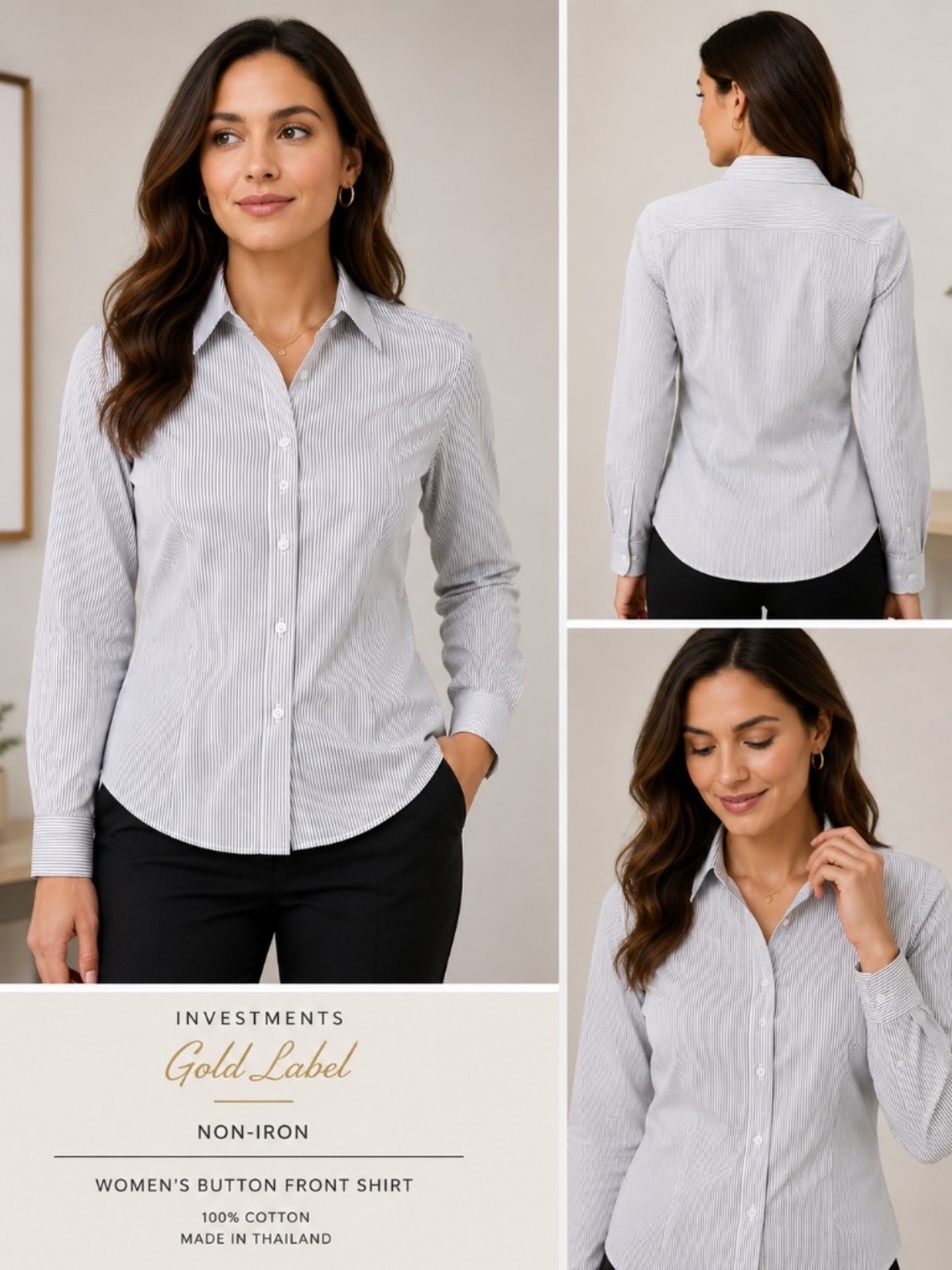 Brand New Gold Label Investments Women's 10 Non-Iron Pinstripe Button Down Shirt